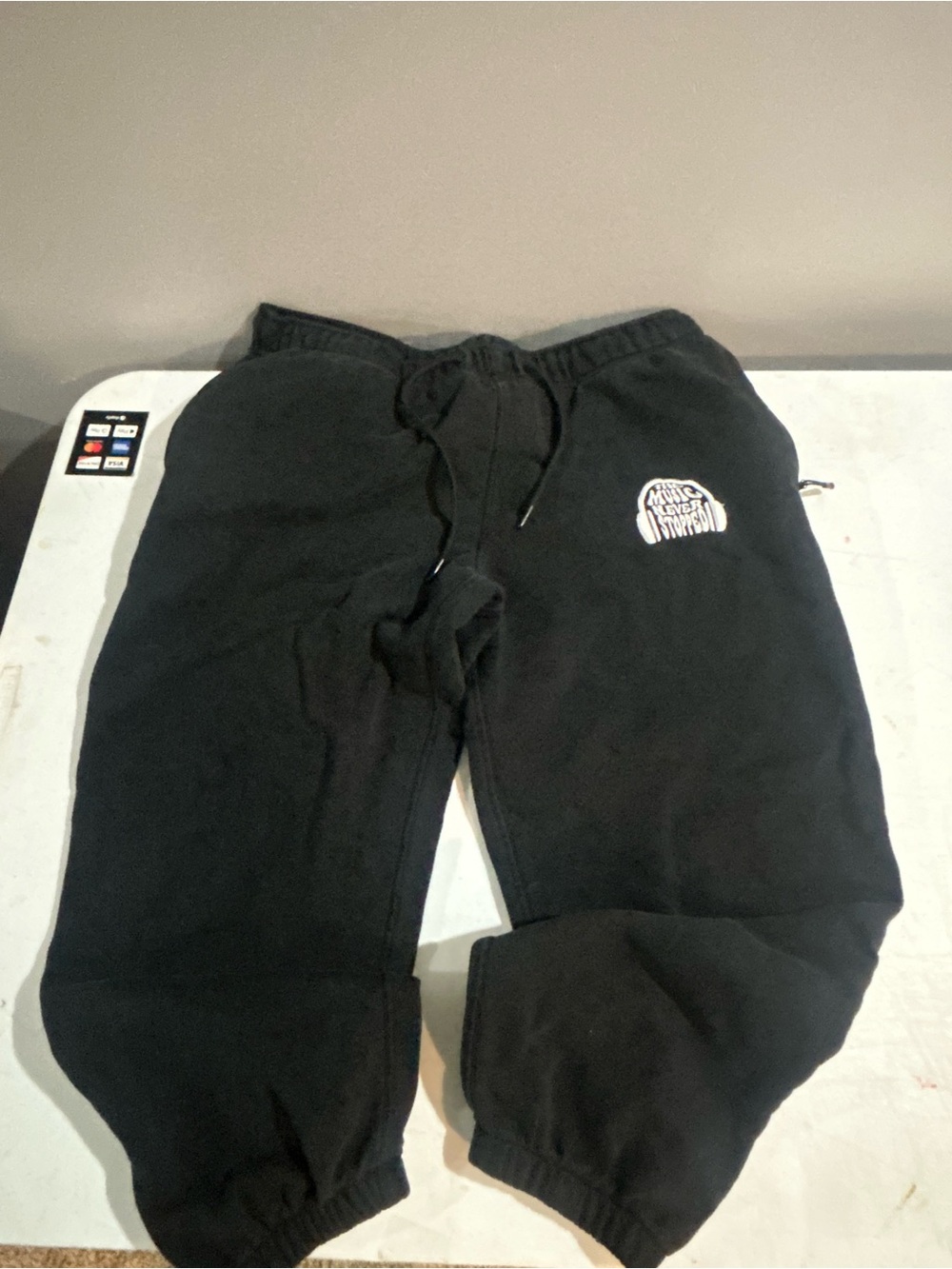 Black Men's Fleece Joggers with White Chest Logo Grateful Dead